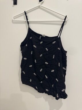 H&M Black Feather-Print Spaghetti Strap Camisole